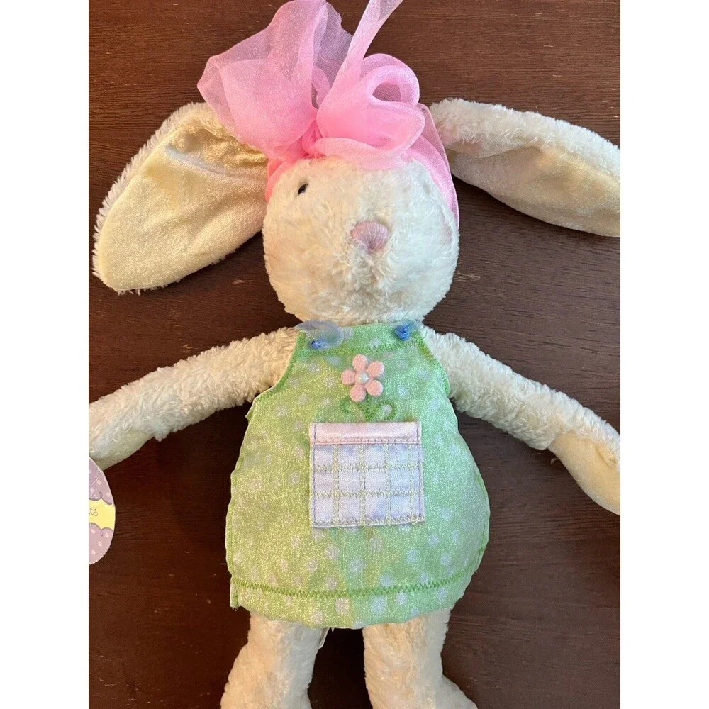 Hallmark Ginger Sweets Bunny Plush Doll White/Green Pink Bow Washable Small 0042
